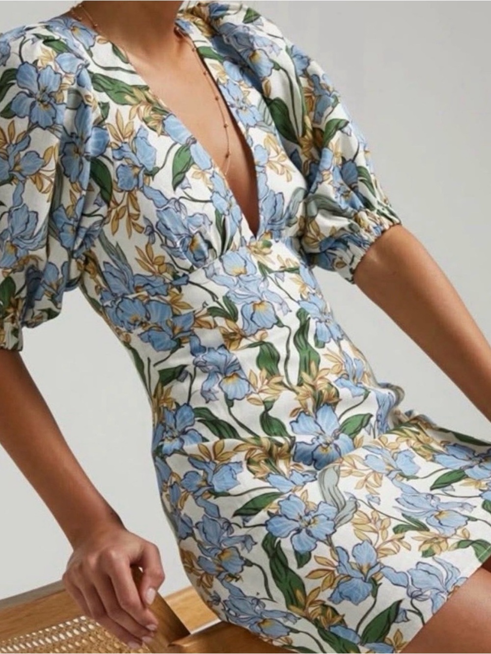 Showpo White Floral Mini Dress with Blue and Green Print